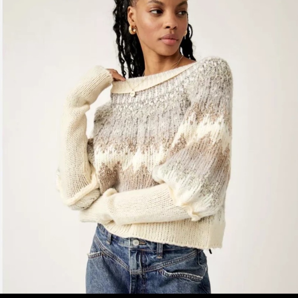 Free People Home For The Holidays Sweater in Shades of Cream Combo Size XS NWT